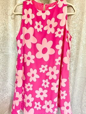Sleeveless Pink Floral Shift Dress, Feminine & Fun, size L
